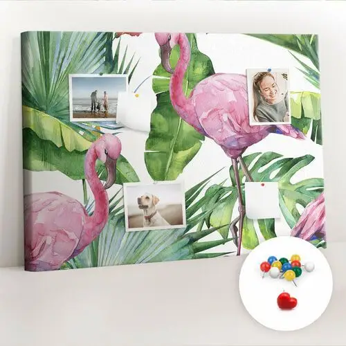Coloray Organizer, tablica korkowa 100x70 cm + kolorowe pinezki - natura flamingi