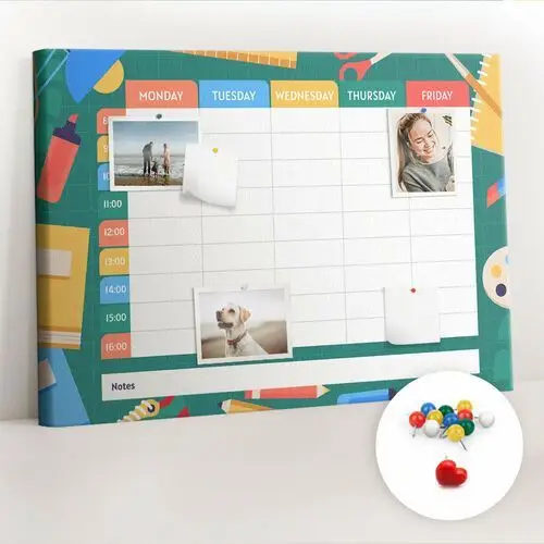 Coloray Organizer, tablica korkowa 100x70 cm + kolorowe pinezki - plan lekcji