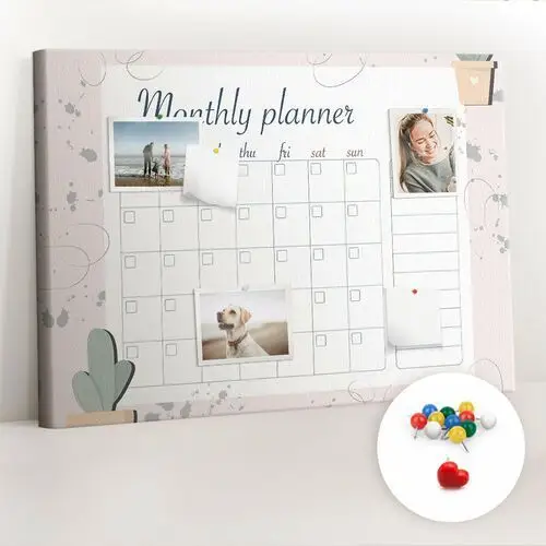 Organizer, Tablica korkowa 100x70 cm + Kolorowe Pinezki - Planer miesiąca