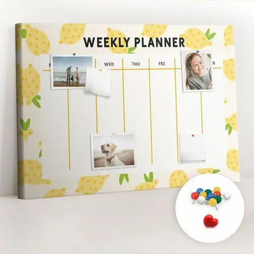 Coloray Organizer, tablica korkowa 100x70 cm + kolorowe pinezki - planer tygodniowy cytryny
