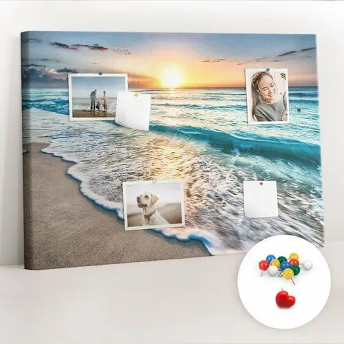 Organizer, Tablica korkowa 100x70 cm + Kolorowe Pinezki - Plaża morze piasek