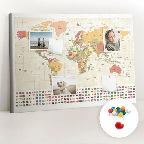 Coloray Organizer, tablica korkowa 100x70 cm + kolorowe pinezki - projekt mapy świata