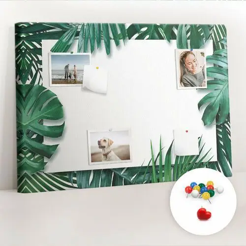 Organizer, Tablica korkowa 100x70 cm + Kolorowe Pinezki - Tropikalne liście