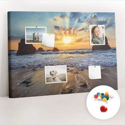 Coloray Organizer, tablica korkowa 100x70 cm + kolorowe pinezki - zachód słońca na plaży