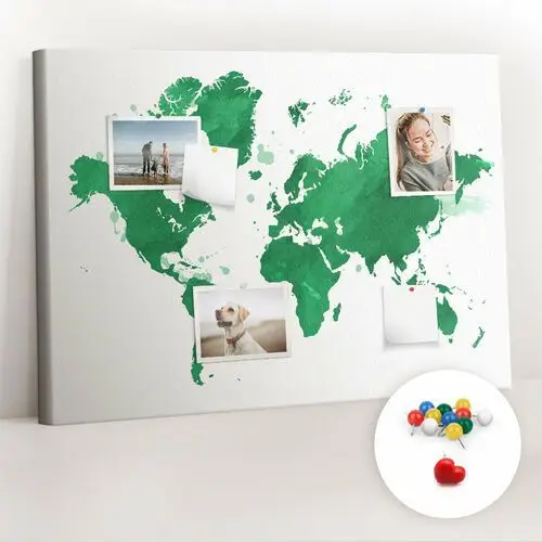 Coloray Organizer, tablica korkowa 100x70 cm + kolorowe pinezki - zielona mapa świata