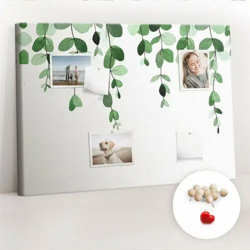 Coloray Planer na ścianę, tablica korkowa 100x70 cm, drewniane pinezki, wzór liście roślin