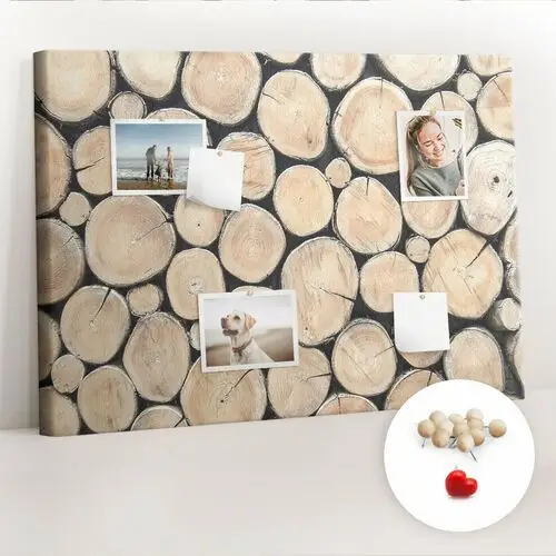Coloray Planer na ścianę, tablica korkowa 100x70 cm, drewniane pinezki, wzór ścięte drzewa pieńki