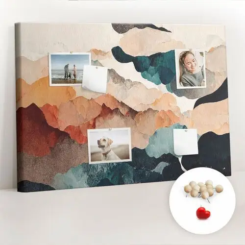 Coloray Planer na ścianę, tablica korkowa 100x70 cm, drewniane pinezki, wzór krajobraz abstrakcja