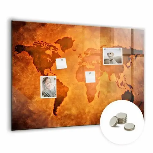 Szklana Tablica Magnetyczna - 100x70 cm - WZÓR Duża mapa świat