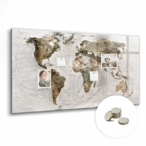 Szklana Tablica Szklana z Magnesamiy i do Pisania - 120x60 cm, Stara mapa świata