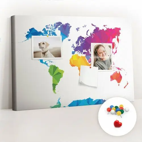 Coloray Szkolna tablica korkowa 60x40 cm, kolorowe pinezki, wzór abstrakcyjna mapa świata