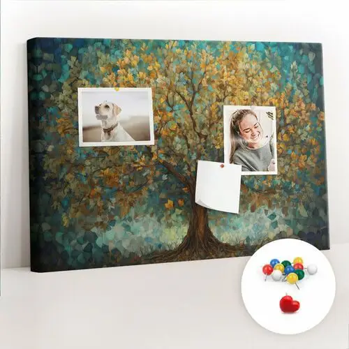 Coloray Szkolna tablica korkowa 60x40 cm, kolorowe pinezki, wzór drzewo mozaikowe