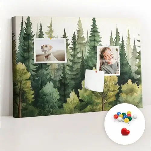 Coloray Szkolna tablica korkowa 60x40 cm, kolorowe pinezki, wzór krajobraz las