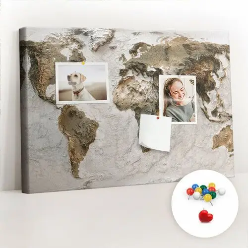 Coloray Szkolna tablica korkowa 60x40 cm, kolorowe pinezki, wzór stara mapa świata