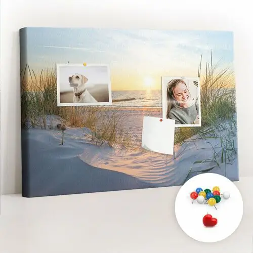 Szkolna Tablica korkowa 60x40 cm, Kolorowe Pinezki, wzór Zachód słońca na plaży