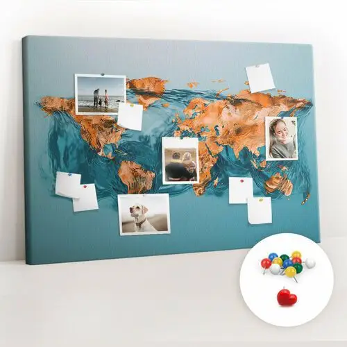 Tablica korkowa 120x80 cm + kolorowe pinezki - abstrakcja mapa świata Coloray