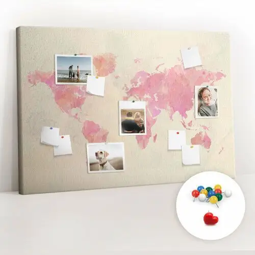 Coloray Tablica korkowa 120x80 cm + kolorowe pinezki - akwarela mapa świata