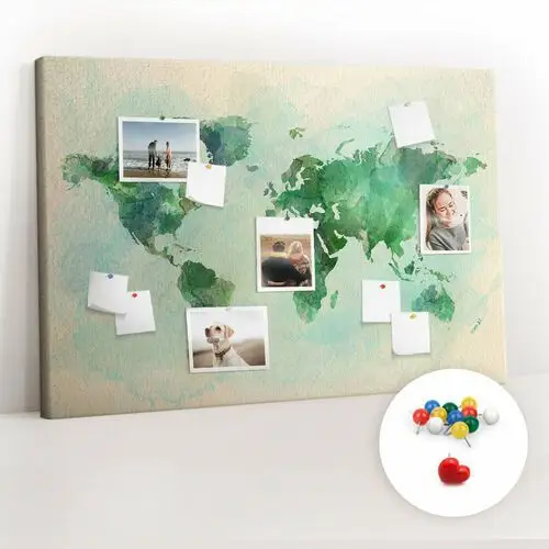Coloray Tablica korkowa 120x80 cm + kolorowe pinezki - akwarela mapa świata