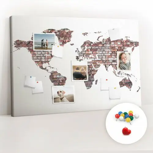 Coloray Tablica korkowa 120x80 cm + kolorowe pinezki - ceglana mapa świata