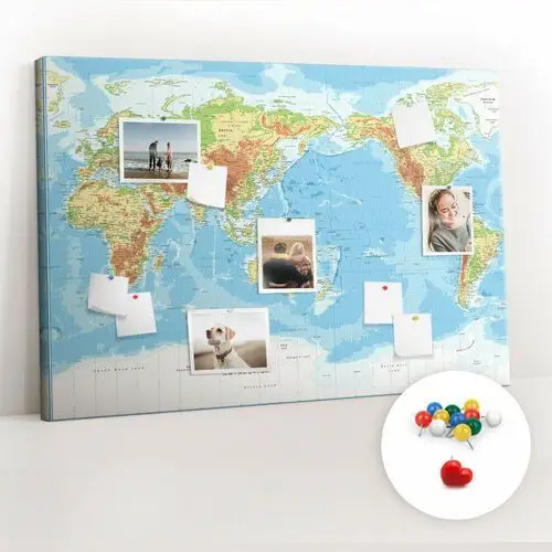 Coloray Tablica korkowa 120x80 cm + kolorowe pinezki - fizyczna mapa świata