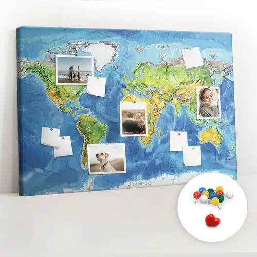 Tablica Korkowa 120x80 cm + Kolorowe Pinezki - Mapa świata