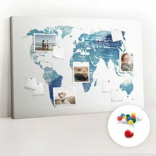 Tablica Korkowa 120x80 cm + Kolorowe Pinezki - Mapa świata