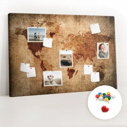 Tablica Korkowa 120x80 cm + Kolorowe Pinezki - Stara mapa świata