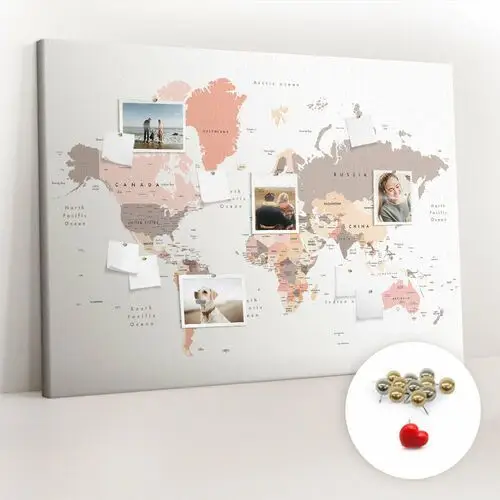 Coloray Tablica korkowa xxl - 100x140 cm - szczegółowa mapa świata + metaliczne pinezki