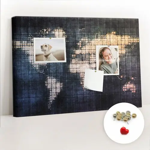 Coloray Tablica korkowa z nadrukiem 60x40 cm, metaliczne pinezki, wzór abstrakcja mapa świata