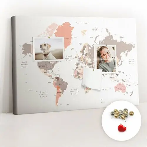 Coloray Tablica korkowa z nadrukiem 60x40 cm, metaliczne pinezki, wzór szczegółowa mapa świata