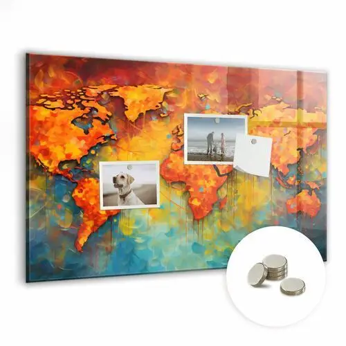 Tablica Magnetyczna do Biura, 60x40 cm + Magnesy, Dekoracyjna mapa świata