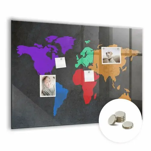 Tablica Magnetyczna do Biura z Magnesami - 100x70 cm - WZÓR Mapa świata