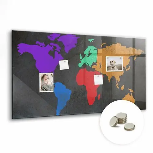 Coloray Tablica magnetyczna do biura z magnesami - 120x60 cm, mapa świata
