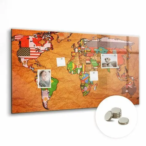 Tablica magnetyczna suchościeralna - 120x60 cm, mapa świata z flagami Coloray