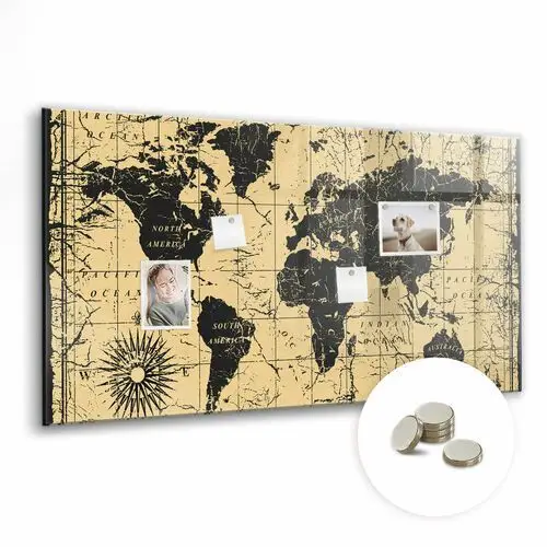 Tablica Suchościeralna z Nadrukiem - 120x60 cm, Mapa świata vintage