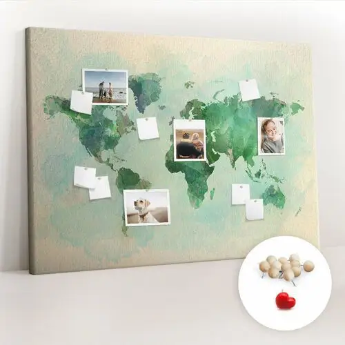 Wielka Tablica Korkowa 100x140 cm z grafiką - Akwarela mapa świata + Drewniane Pinezki
