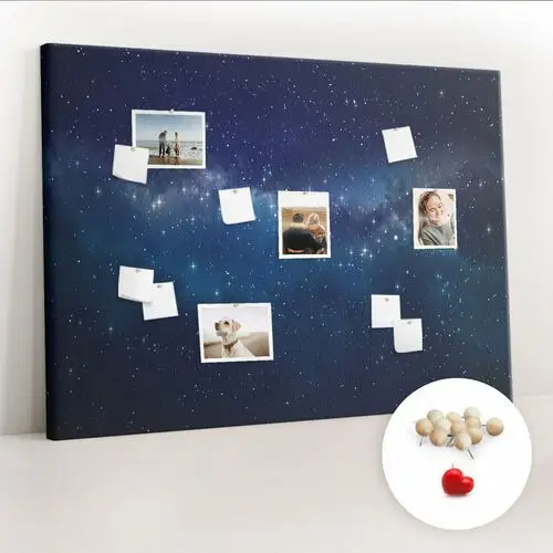 Coloray Wielka tablica korkowa 100x140 cm z grafiką - ciemne niebo gwiazdy + drewniane pinezki