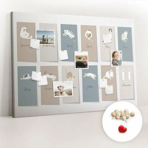Coloray Wielka tablica korkowa 100x140 cm z grafiką - kotowy kalendarz + drewniane pinezki