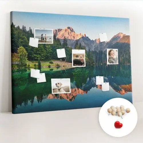 Wielka tablica korkowa 100x140 cm z grafiką - krajobraz jeziora + drewniane pinezki Coloray