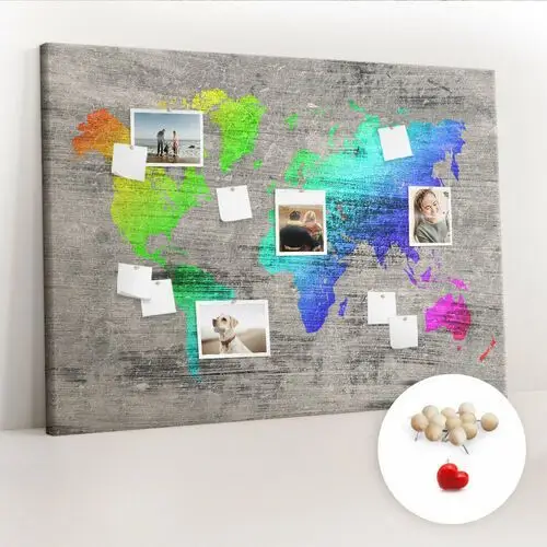 Coloray Wielka tablica korkowa 100x140 cm z grafiką - mapa świata + drewniane pinezki