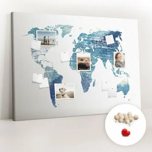 Wielka Tablica Korkowa 100x140 cm z grafiką - Mapa świata + Drewniane Pinezki