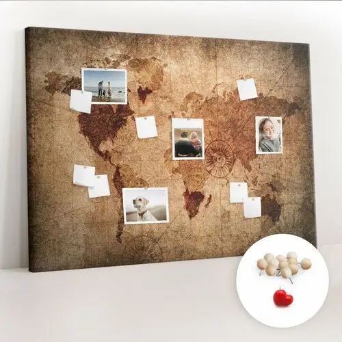 Coloray Wielka tablica korkowa 100x140 cm z grafiką - stara mapa świata + drewniane pinezki