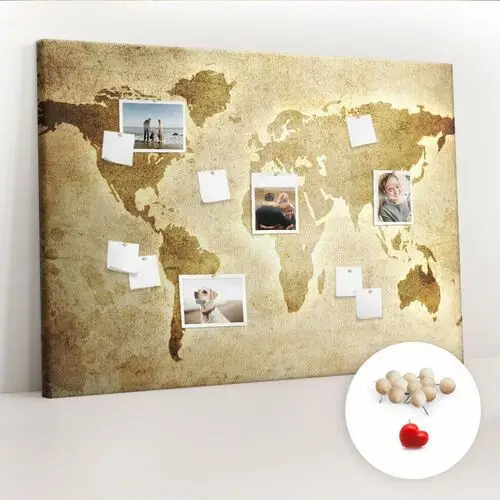 Wielka tablica korkowa 100x140 cm z grafiką - stara mapa świata + drewniane pinezki Coloray