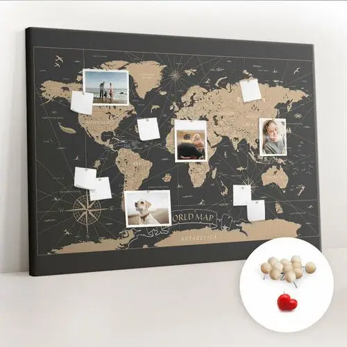 Coloray Wielka tablica korkowa 100x140 cm z grafiką - vintage mapa świata + drewniane pinezki