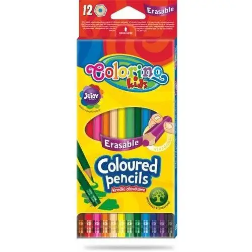 Kredki ołówkowe, Colorino Kids Heksagonalne Wymazywalne Z Gumką 12 Kolorów