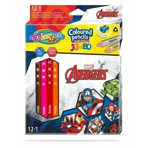 Colorino Kredki ołówkowe, trójkątne jumbo z temperówką, kids, avengers, 13 kolorów