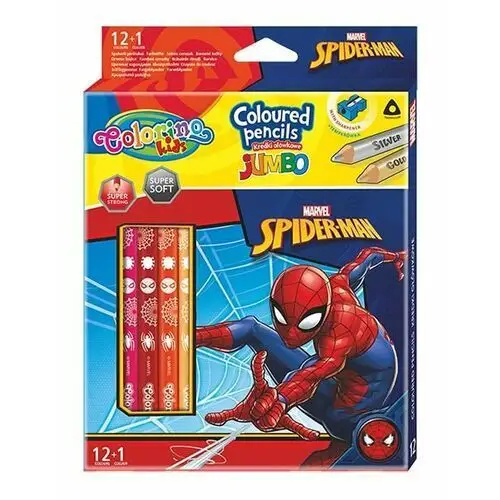 Colorino Kredki ołówkowe, trójkątne jumbo z temperówką, kids, spiderman, 13 kolorów