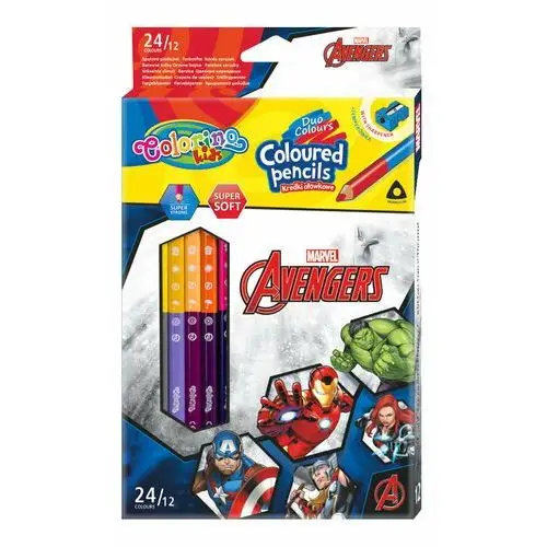 Colorino Kredki ołówkowe, trójkątne z temperówką, kids, avengers, 24 kolory