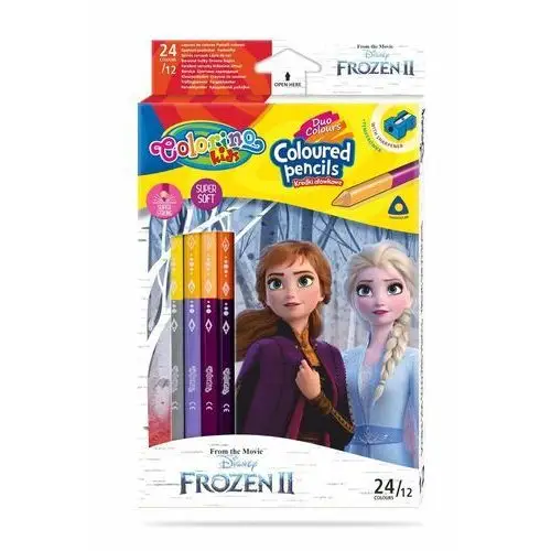 Kredki ołówkowe, trójkątne z temperówką, Colorino Kids, Frozen, 24 kolory