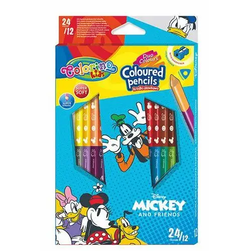 Colorino Kredki ołówkowe, trójkątne z temperówką, kids, mickey, 24 kolory